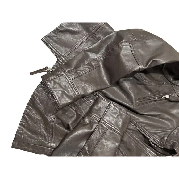 All Saints Belvedere dark brown leather jacket US 8 MSRP $654 preloved excellent